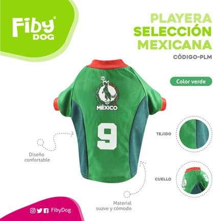 Playera para mascota estilo selección mexicana de Fiby Dog